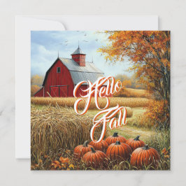 Hej Fall Autumn Thanksgiving Rural Barn Pumpkins Inbjudningar