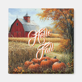 Hej Fall Autumn Thanksgiving Rural Barn Pumpkins Magnet