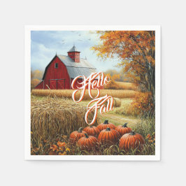 Hej Fall Autumn Thanksgiving Rural Barn Pumpkins Pappersservett