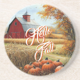 Hej Fall Autumn Thanksgiving Rural Barn Pumpkins Underlägg