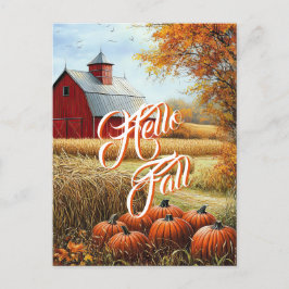 Hej Fall Autumn Thanksgiving Rural Barn Pumpkins Vykort