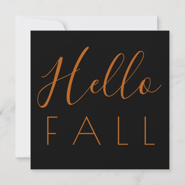 Hej Fall Black Minimalist Typography Höst Anteckningskort (Framsida)