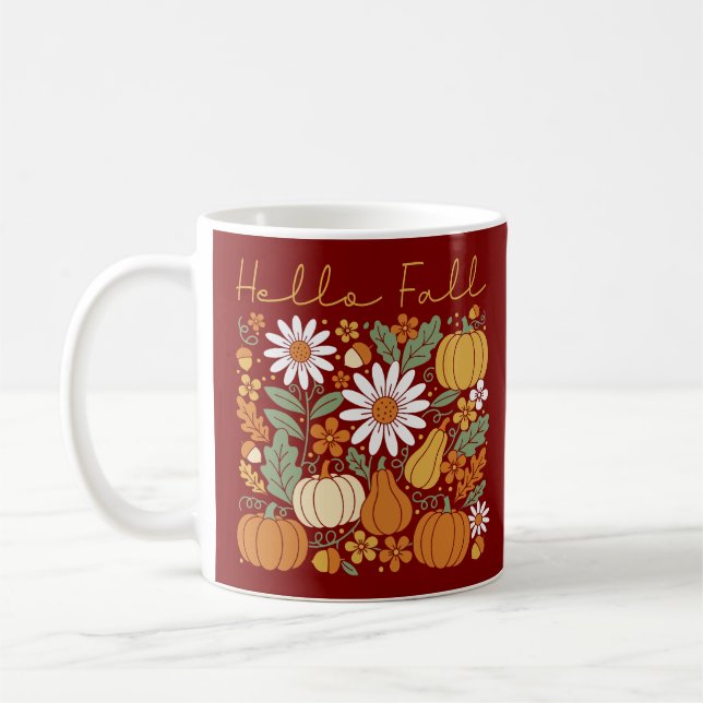 Hej Fall Blommigt Pumpkin Kaffemugg (Vänster)