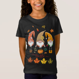 Hej Fall Cute Gnomes Pumpkins Löv Lycklig Tack T Shirt