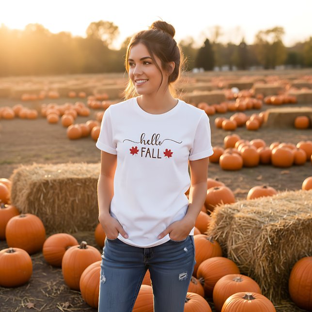 Hej Fall - Cute Höst löv Rustic Design for T Shirt (Pumpkin patch style - Hello Fall autumn outfit with rustic charm)