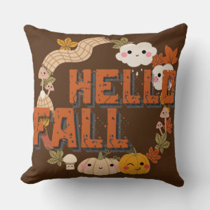 Hej Fall Cute Nature Höst löv Pumpkins Kudde