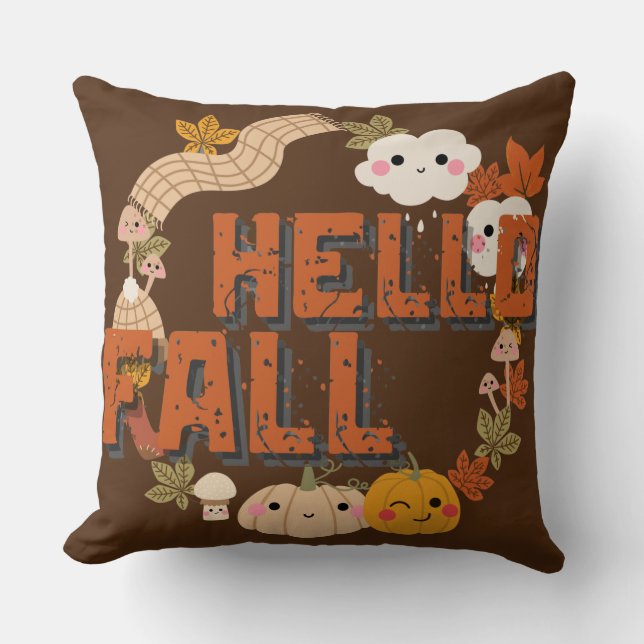 Hej Fall Cute Nature Höst löv Pumpkins Kudde (Framsida)