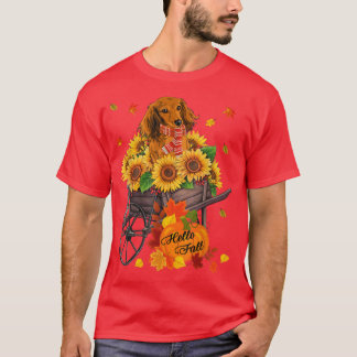 Hej Fall Dachshund-Hund in Sunblommor Löv Autu T Shirt