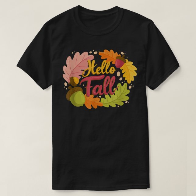 Hej Fall Falling Höst löv Cute Botanic Foli T Shirt (Design framsida)