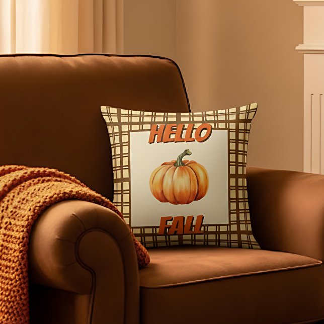 Hej Fall Farmhouse med Pumpkin och Play Des Kudde (Stylish Hello Fall Pillow)