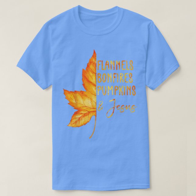 Hej Fall Flannels Bonfire Pumpkins och Jesus T Shirt (Design framsida)