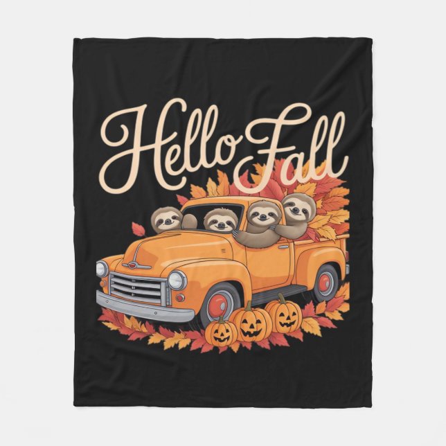 Hej Fall Funny Sloth Halloween pumkin Classic T- T Fleecefilt (Framsidan)