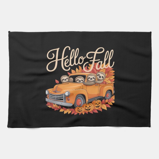 Hej Fall Funny Sloth Halloween pumkin Classic T- T Kökshandduk (Horisontell)