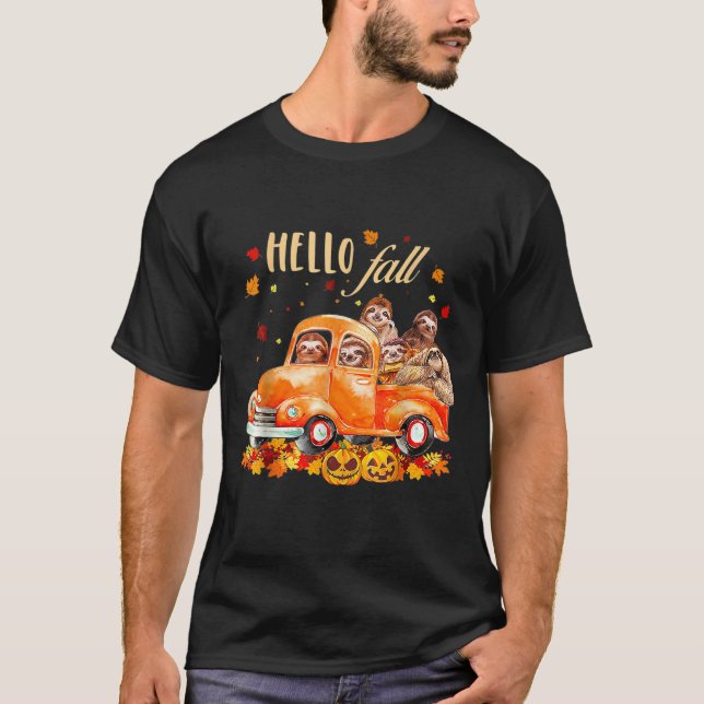 Hej Fall Funny Sloth T Shirt Halloween pumkin T (Framsida)