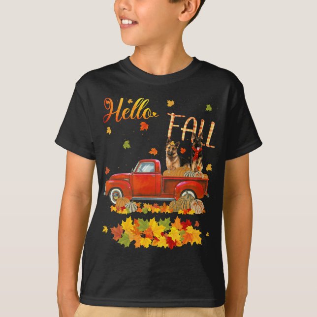Hej Fall German Shepherd Löv Autumn Red Lastbil D T Shirt (Framsida)