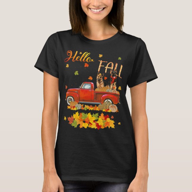 Hej Fall German Shepherd Löv Autumn Red Lastbil D T Shirt (Framsida)