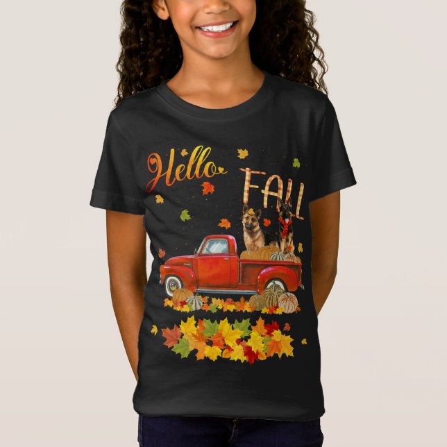 Hej Fall German Shepherd Löv Autumn Red Lastbil D T Shirt (Framsida)