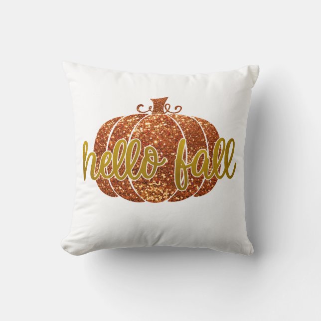 Hej Fall Glitter Pumpkin Kudde (Framsida)
