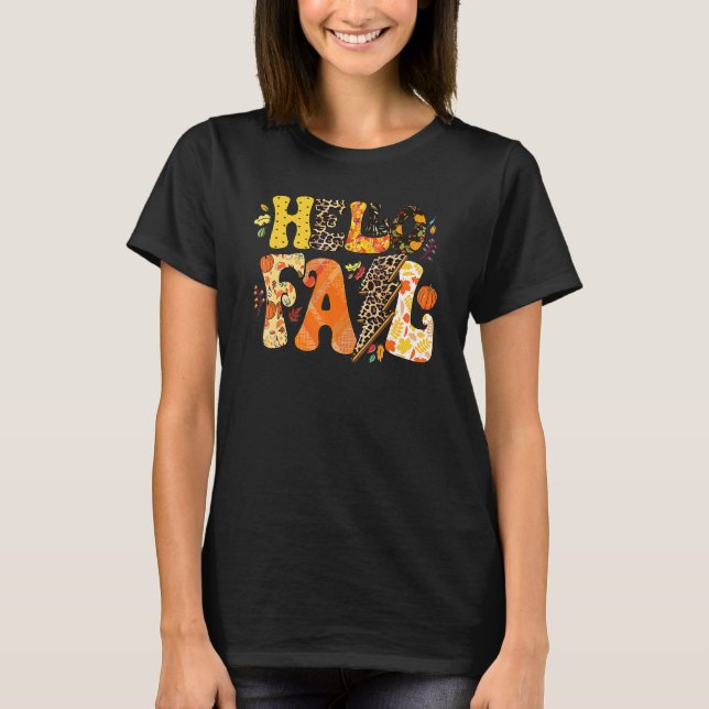 Hej Fall Groovy Pumpkin Löv Autumn Thanksgivi T Shirt (Framsida)