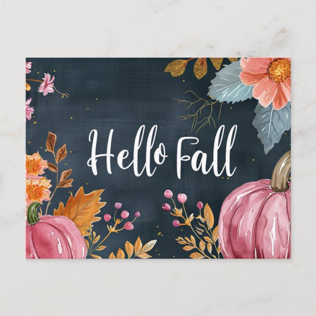 Hej Fall-hälsningskort med blommor Vykort (Framsida)