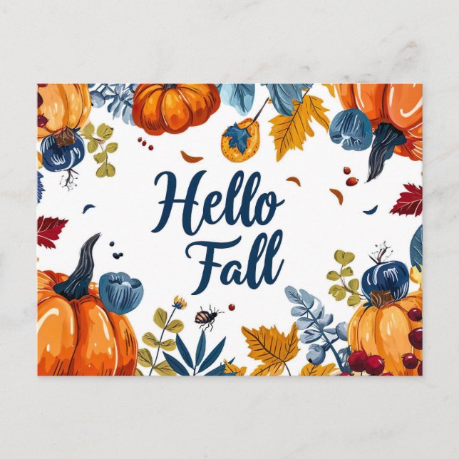 Hej Fall-hälsningskort med blommor Vykort (Framsida)