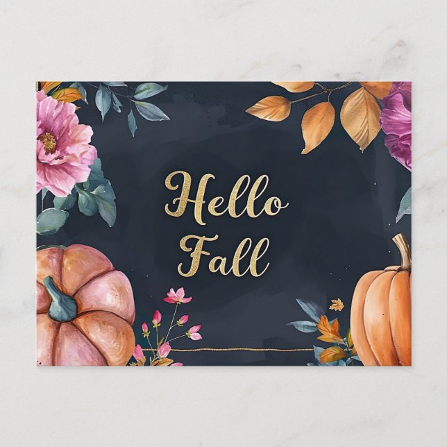 Hej Fall-hälsningskort med blommor Vykort (Framsida)