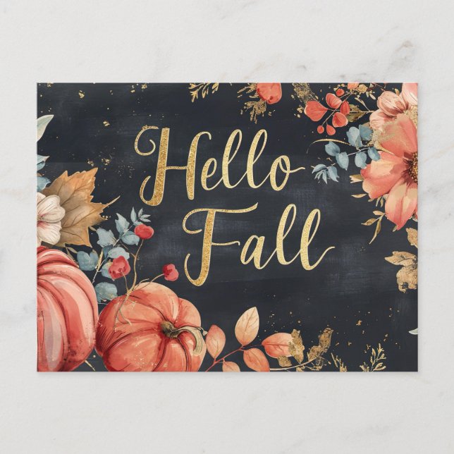 Hej Fall-hälsningskort med blommor Vykort (Framsida)