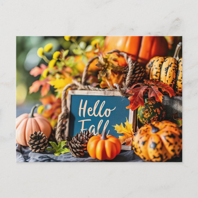 Hej Fall-hälsningskort med blommor Vykort (Framsida)