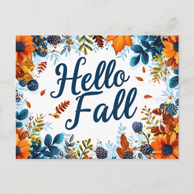 Hej Fall-hälsningskort med blommor Vykort (Framsida)