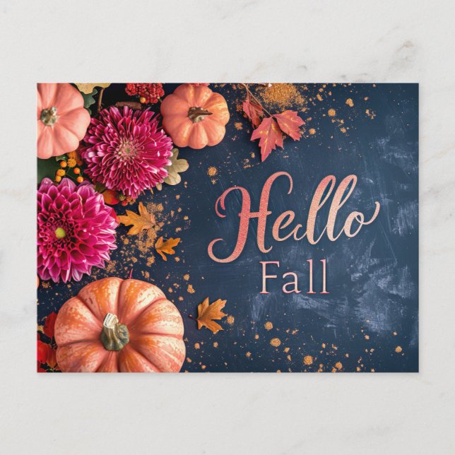 Hej Fall-hälsningskort med blommor Vykort (Framsida)