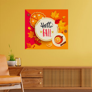 Hej Fall Höst löv och Pumpkin Paj Poster
