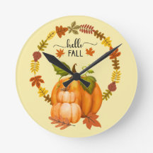 Hej Fall Höst löv Pumpkins Wall Clock
