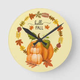Hej Fall Höst löv Pumpkins Wall Clock Rund Klocka