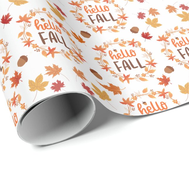 Hej Fall Höst löv Seamless Mönster Presentpapper (Rullad Hörn)