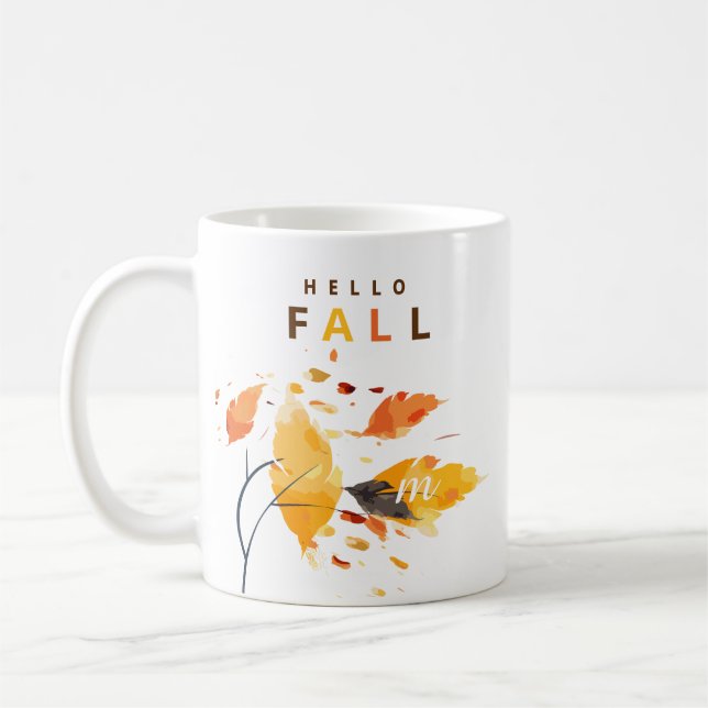 Hej Fall Initial Watercolor Löv Kaffemugg (Vänster)
