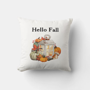 Hej Fall Lantern Pumpkins Autumn Decor Kudde