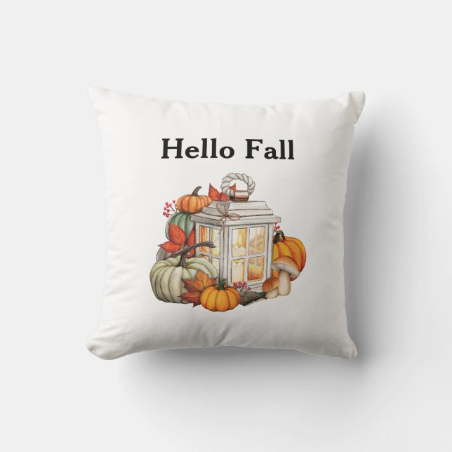 Hej Fall Lantern Pumpkins Autumn Decor Kudde (Framsida)