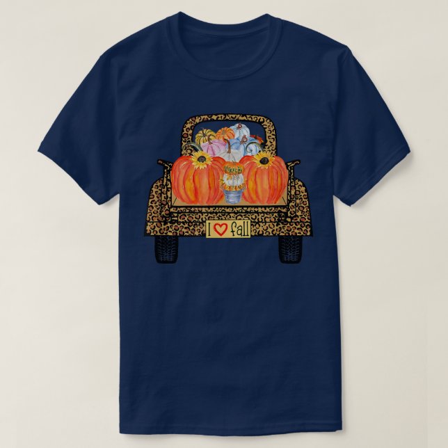 Hej Fall Leopard Lastbil Pumpkin Funny Fall Autumn T Shirt (Design framsida)