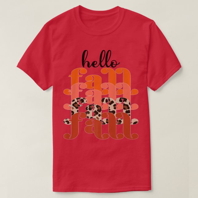 Hej Fall Leopard Retro Fall Autumn Pumpkin Kvinnor T Shirt (Design framsida)