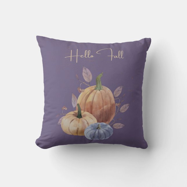 Hej Fall Lila Pumpkin Dekorativ kudde (Framsida)