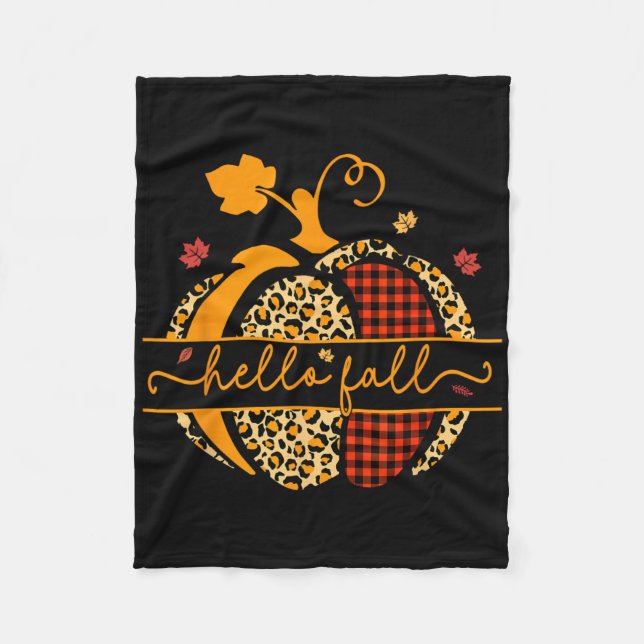 Hej Fall Lycklig Fall Y'all Autumn Pumpkin Leopard Fleecefilt (Framsidan)