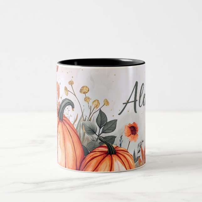 Hej Fall med blommor och namn Två-Tonad Mugg (Center)