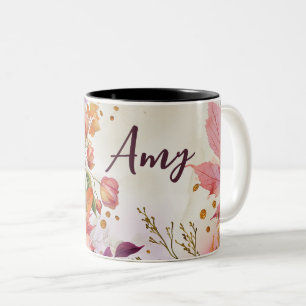 Hej Fall med blommor och namn Två-Tonad Mugg