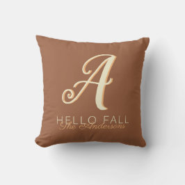 Hej Fall Modern Monogram Namn Orange Brown Kudde