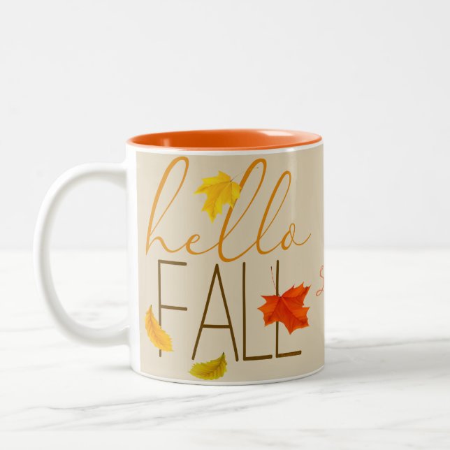 Hej Fall Modern Typografi och Löv Två-Tonad Mugg (Vänster)