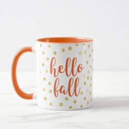 Hej Fall Orange Guld Faux Foil Dots Mugg
