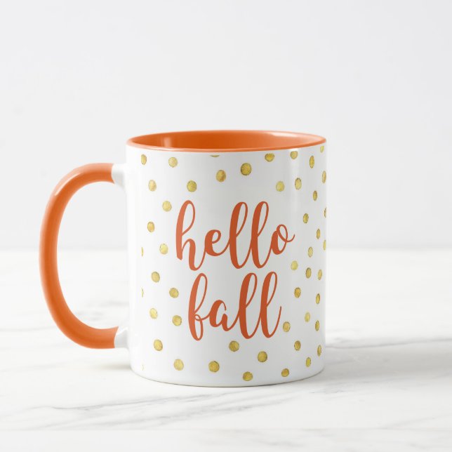 Hej Fall Orange Guld Faux Foil Dots Mugg (Vänster)