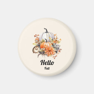 Hej Fall-Pastel Pumpkin och Hedgehog Autumn Magnet