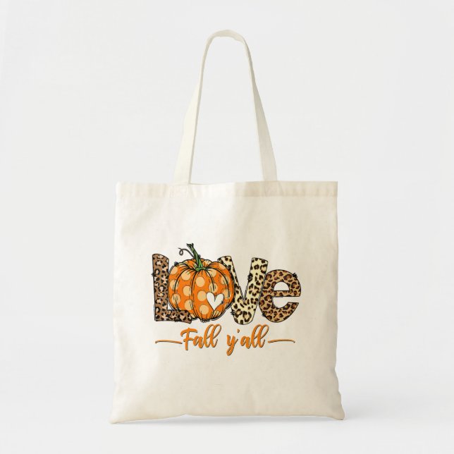 Hej Fall Pumpkin Kärlek Fall Y'All Leopard Kärlek Tygkasse (Framsidan)
