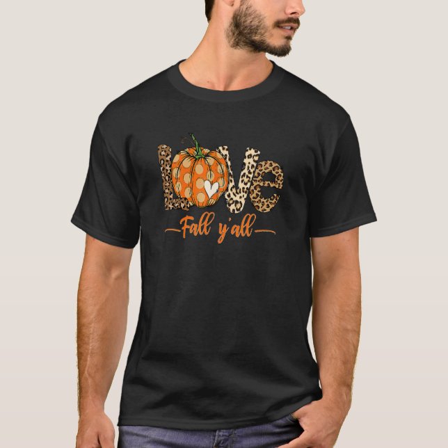 Hej Fall Pumpkin Kärlek Fall Y'All Leopard Peace L T Shirt (Framsida)